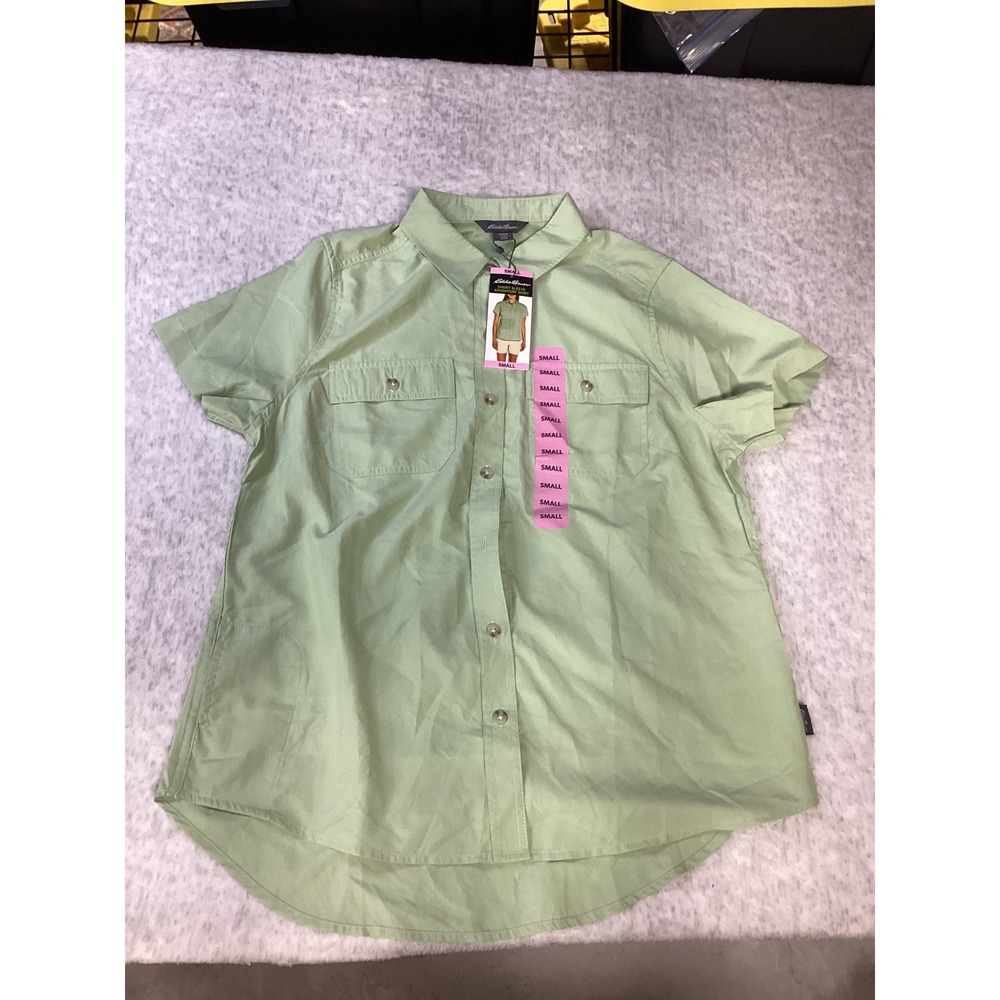Eddie Bauer Women Short Sleeve Adventure Shirt Quiet Green UPF 50 Small EB004068
